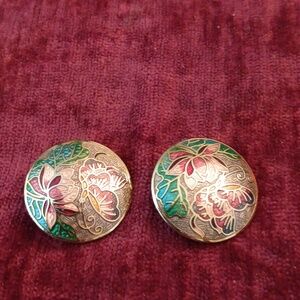 Vintage Sea Gem Cloisonne Enamel Earrings